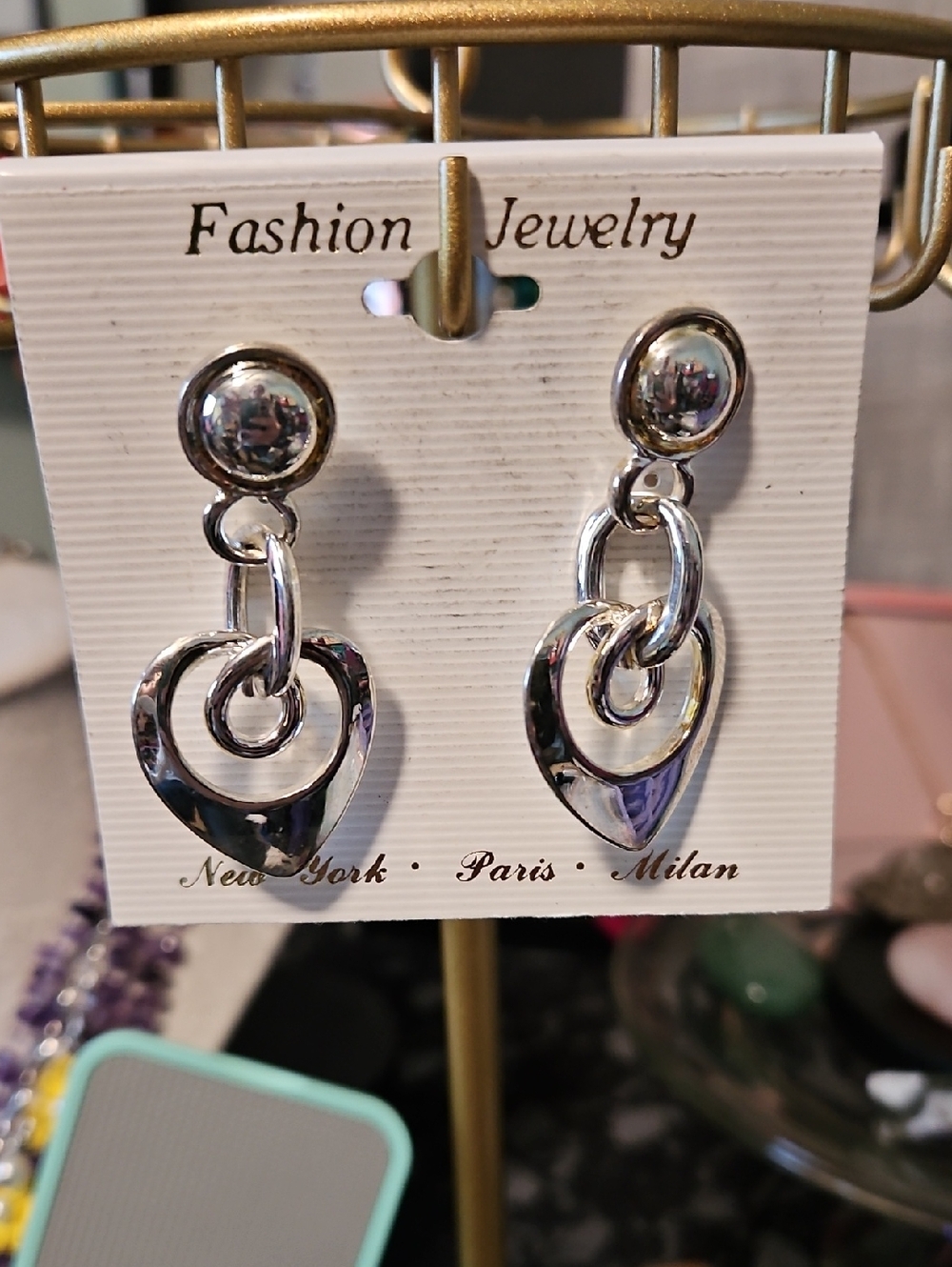 Fashion Jewelry Silver Heart Drop Earrings
